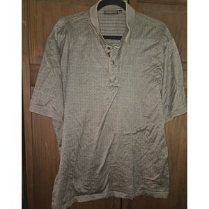 VTG Bobby Jones Golf Polo Shirt Mens XXL Beige All Over Print Made In Italy 90s